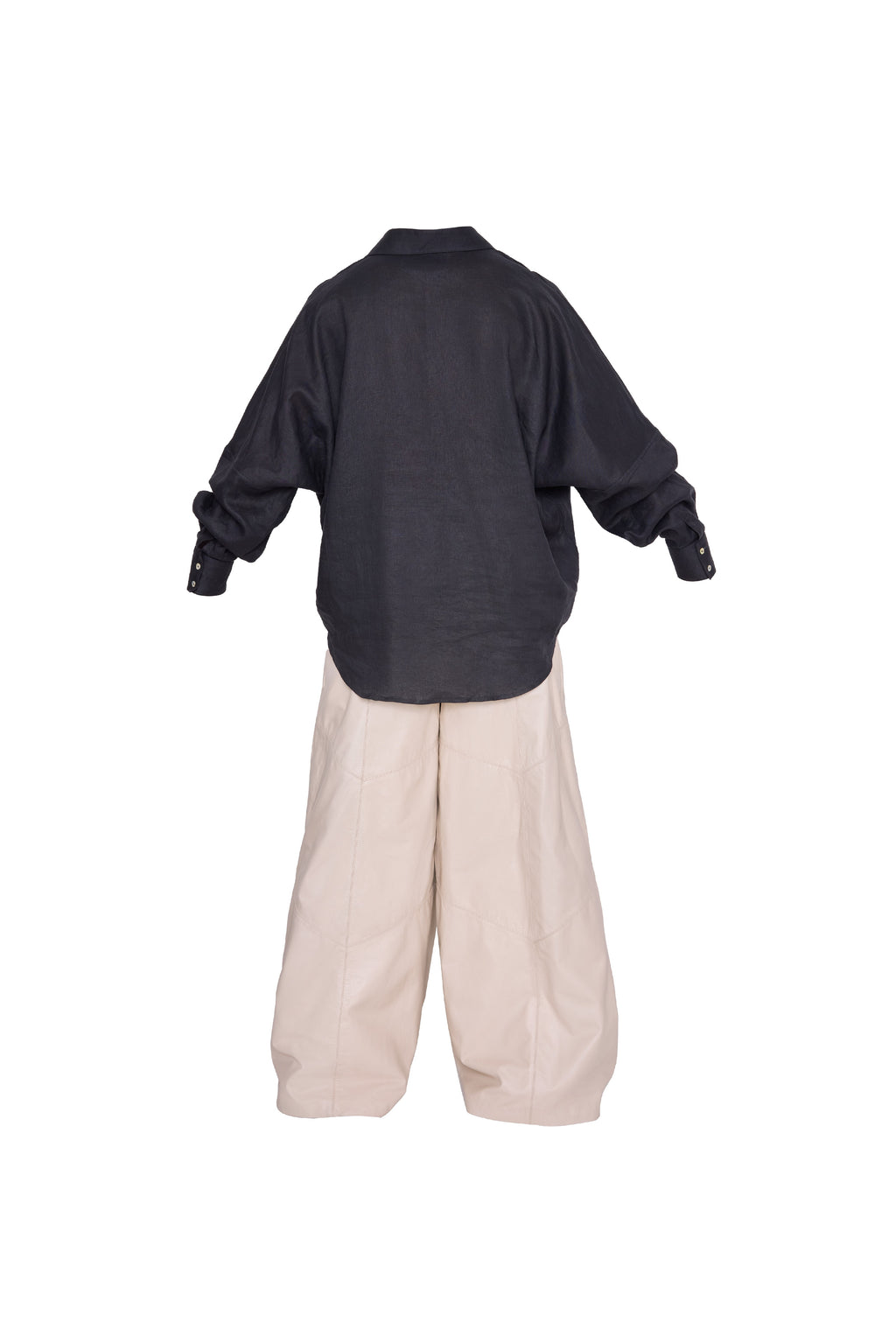 Black Pleated Linen Shirt