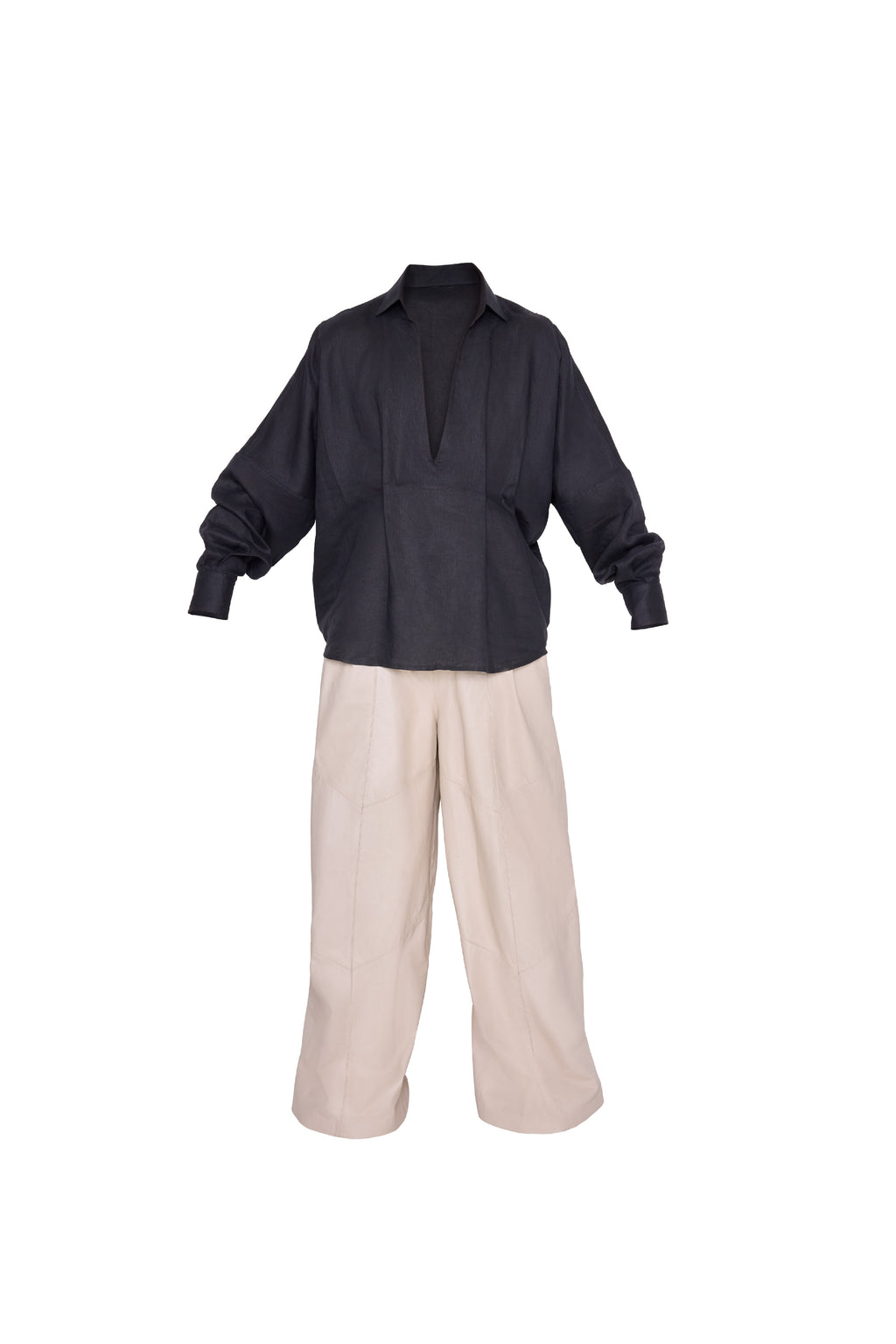 Black Pleated Linen Shirt