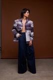 Chaqueta print gris y violeta